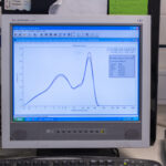 Coulter's monitor view, comparing general size distribution for 2 runs of the same sample